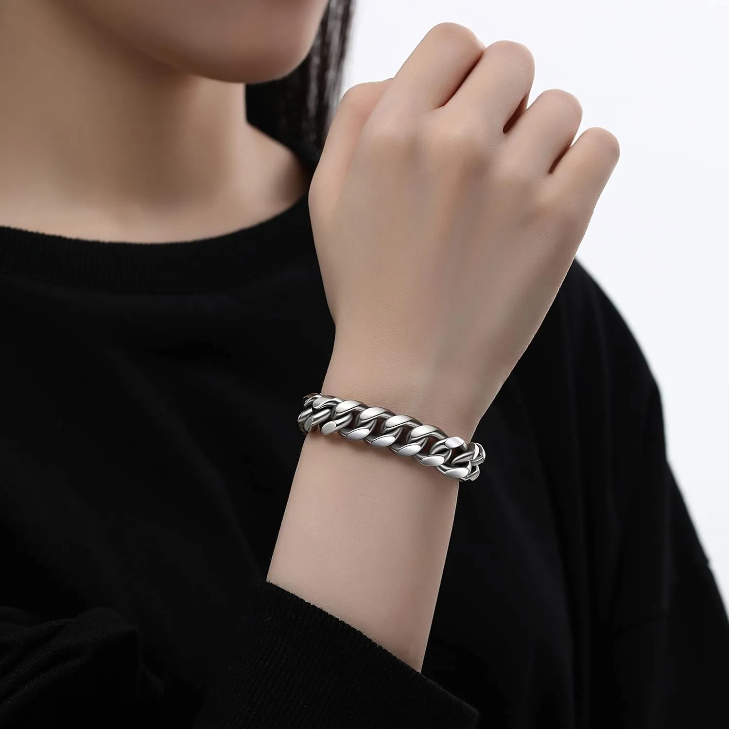 13mm Miami Cuban Link Bracelet for Men Stainless Steel Chunky Curb Chain with Cubic Zirconia, Statement Jewelry in Black, Gold, or White, 9 Inch