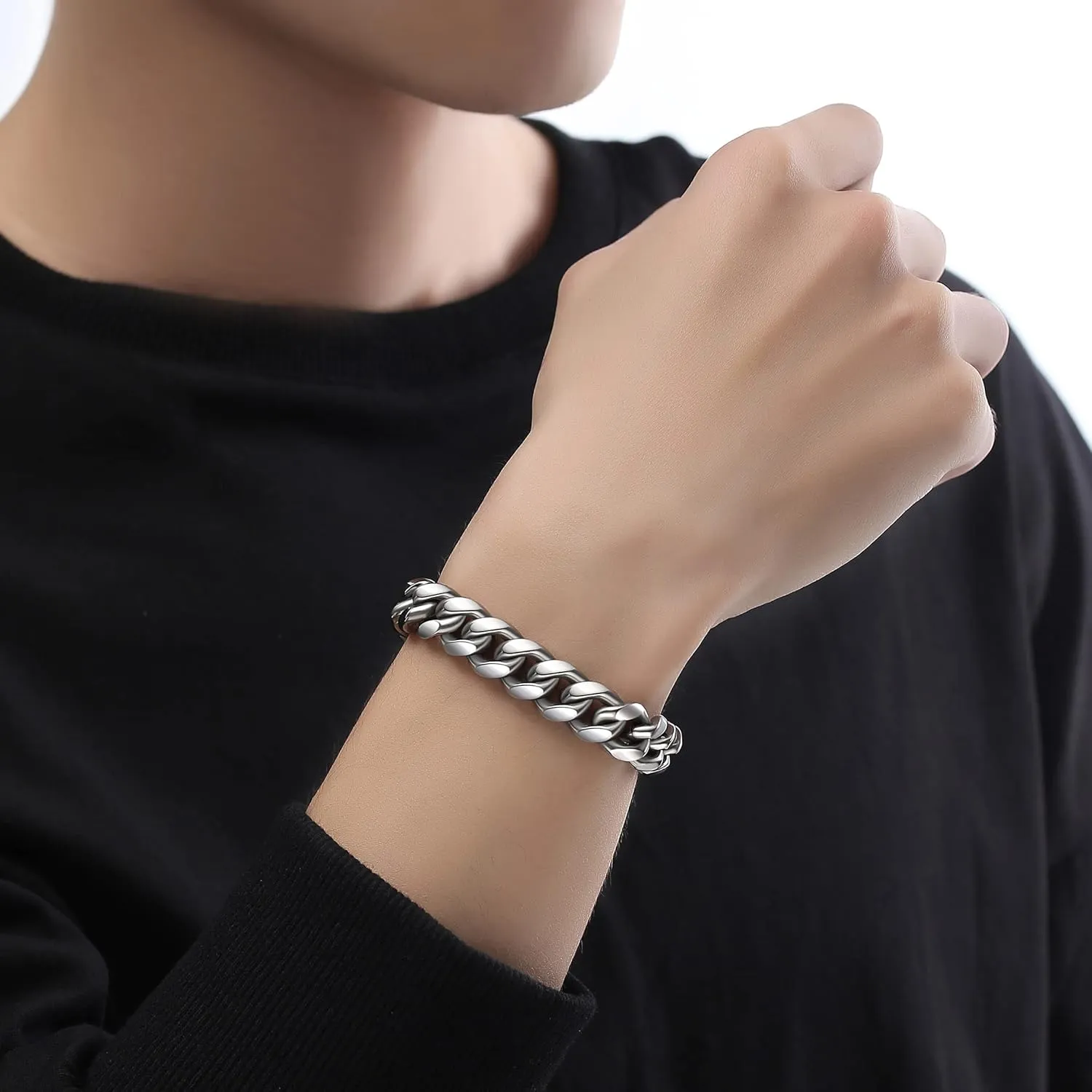 13mm Miami Cuban Link Bracelet for Men Stainless Steel Chunky Curb Chain with Cubic Zirconia, Statement Jewelry in Black, Gold, or White, 9 Inch