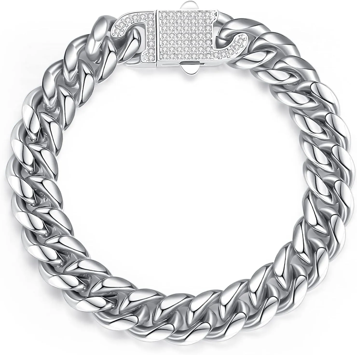 13mm Miami Cuban Link Bracelet for Men Stainless Steel Chunky Curb Chain with Cubic Zirconia, Statement Jewelry in Black, Gold, or White, 9 Inch