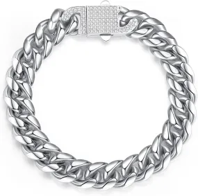 13mm Miami Cuban Link Bracelet for Men Stainless Steel Chunky Curb Chain with Cubic Zirconia, Statement Jewelry in Black, Gold, or White, 9 Inch
