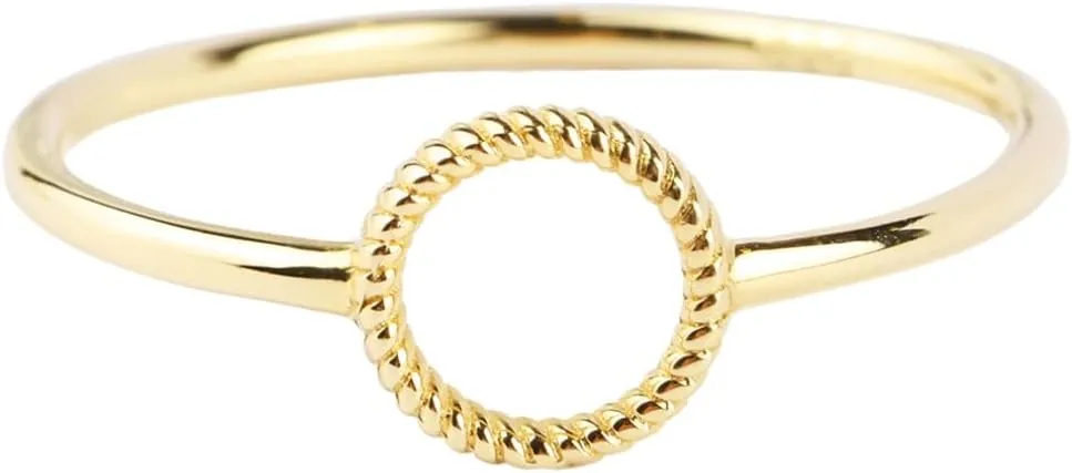 14K Gold Minimalist Open Circle Ring, Rope Texture Design, Dainty Stackable Band