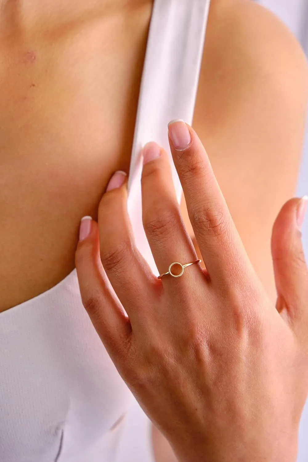 14K Gold Minimalist Open Circle Ring, Rope Texture Design, Dainty Stackable Band