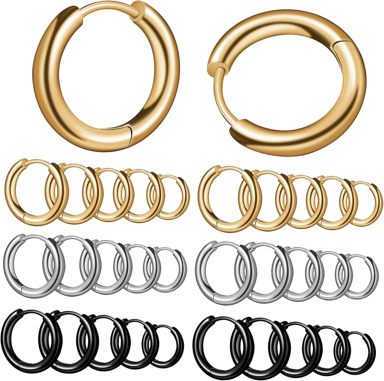 15 Pairs Men Titanium Steel Hoop Earrings Cartilage Earrings for Daily Wear Stylish Versatile Design Any Occasion