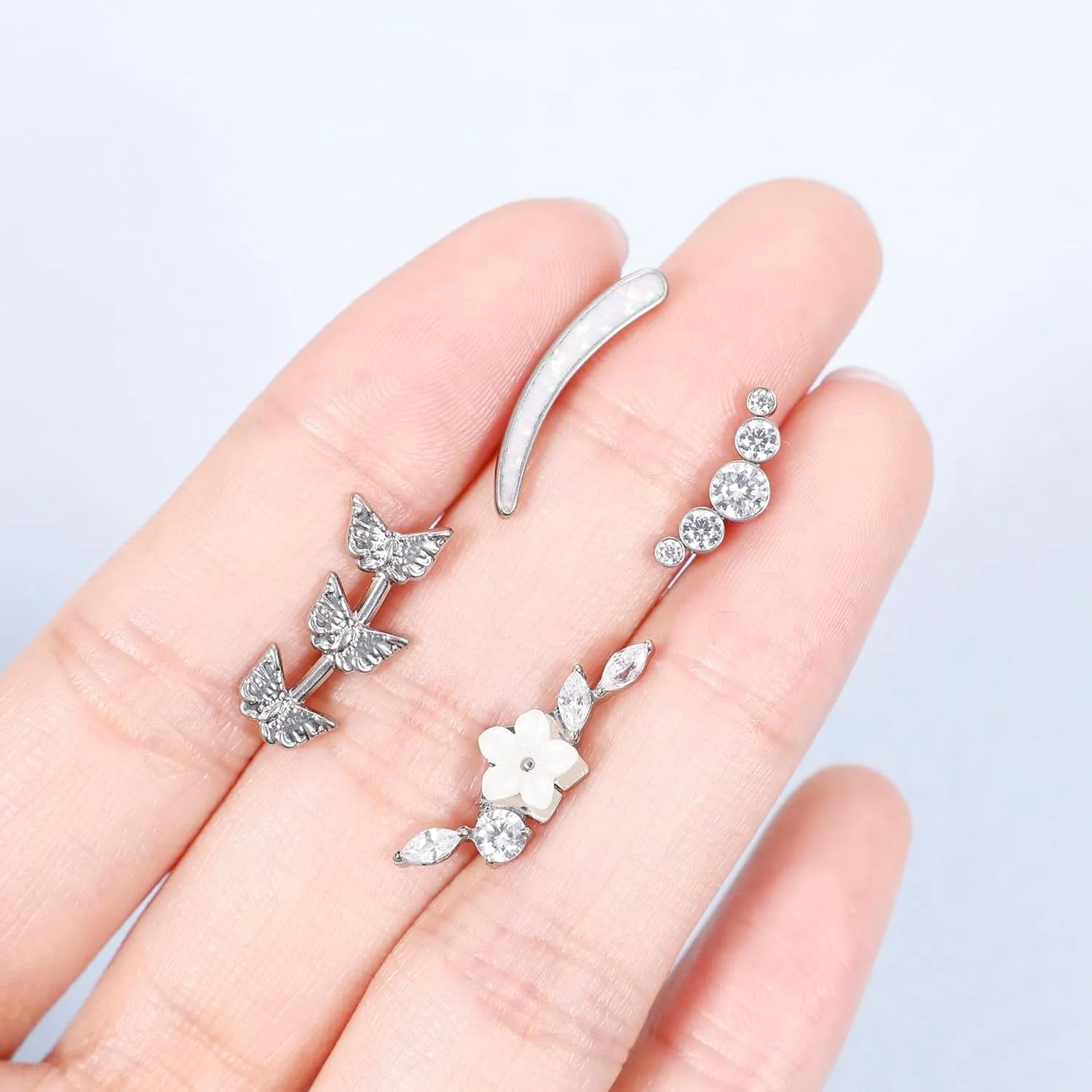 16G G23 Titanium Cartilage Earrings Stud for Women Pure Titanium Flat Back Helix Earrings Hypoallergenic CZ Opal Flower Internally Threaded Cartilage Helix Piercing Jewelry 6/8/10mm