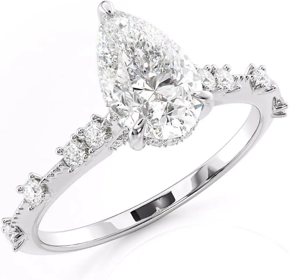 1.80 CT Pear Diamond Engagement Rings For Women, Pear Shaped Engagement Ring, Minimalist Pear Cut Engagement Ring in 14K Gold
