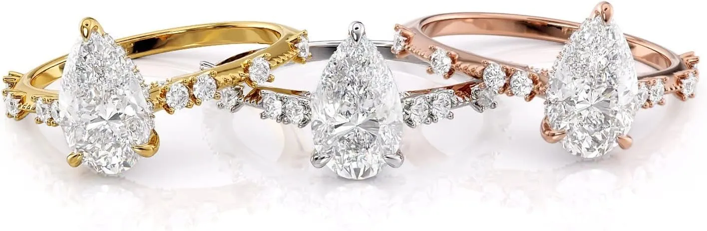 1.80 CT Pear Diamond Engagement Rings For Women, Pear Shaped Engagement Ring, Minimalist Pear Cut Engagement Ring in 14K Gold