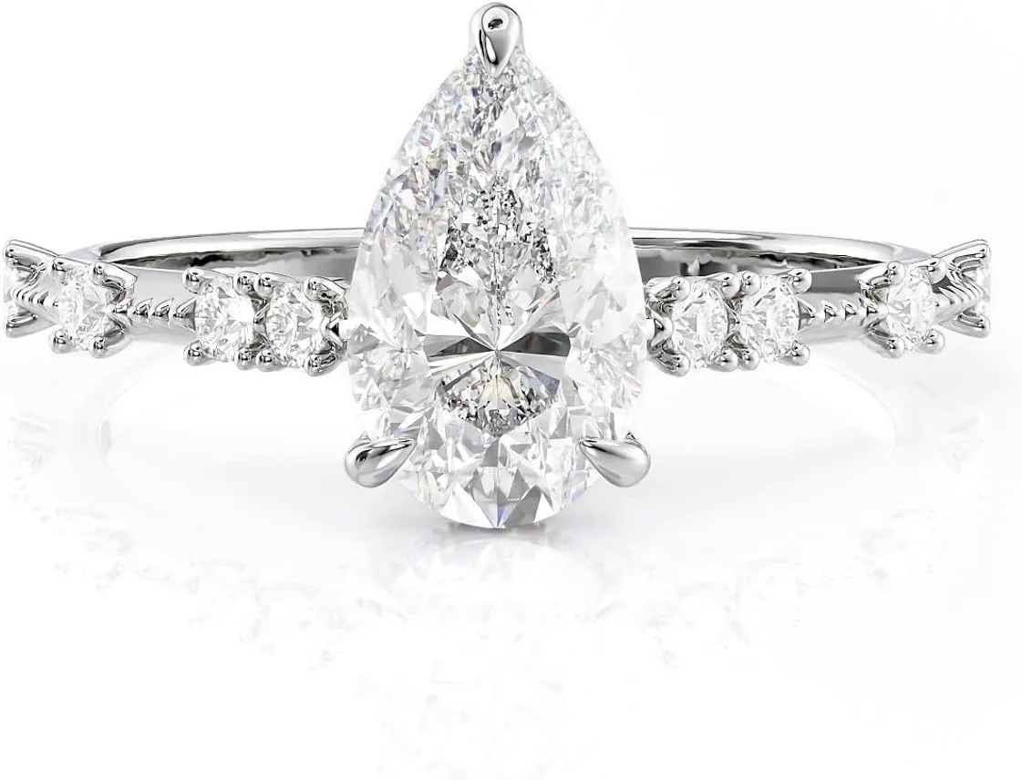 1.80 CT Pear Diamond Engagement Rings For Women, Pear Shaped Engagement Ring, Minimalist Pear Cut Engagement Ring in 14K Gold
