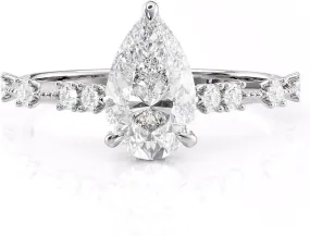 1.80 CT Pear Diamond Engagement Rings For Women, Pear Shaped Engagement Ring, Minimalist Pear Cut Engagement Ring in 14K Gold