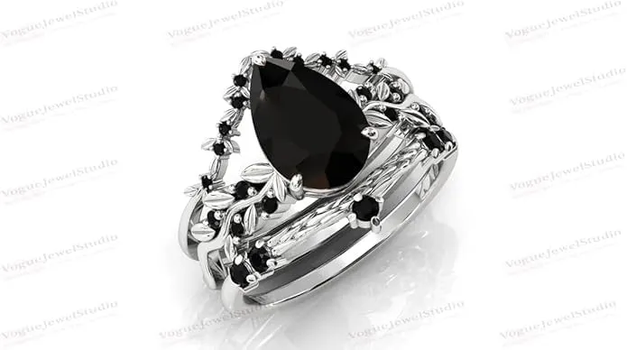 1CT-5CT Pear Shaped Black Onyx Engagement Ring Set Art Deco Black Onyx Antique Wedding Ring Pear Shaped Engagement Rings Vintage Bridal Ring