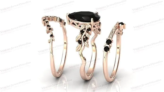 1CT-5CT Pear Shaped Black Onyx Engagement Ring Set Art Deco Black Onyx Antique Wedding Ring Pear Shaped Engagement Rings Vintage Bridal Ring