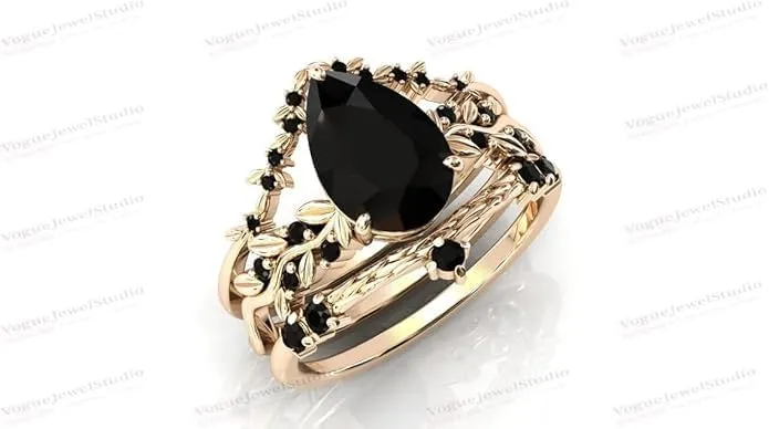 1CT-5CT Pear Shaped Black Onyx Engagement Ring Set Art Deco Black Onyx Antique Wedding Ring Pear Shaped Engagement Rings Vintage Bridal Ring