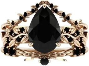 1CT-5CT Pear Shaped Black Onyx Engagement Ring Set Art Deco Black Onyx Antique Wedding Ring Pear Shaped Engagement Rings Vintage Bridal Ring