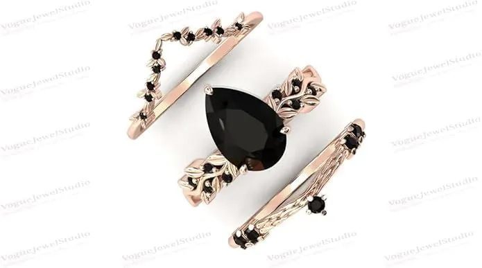 1CT-5CT Pear Shaped Black Onyx Engagement Ring Set Art Deco Black Onyx Antique Wedding Ring Pear Shaped Engagement Rings Vintage Bridal Ring