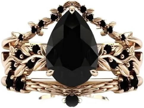 1CT-5CT Pear Shaped Black Onyx Engagement Ring Set Art Deco Black Onyx Antique Wedding Ring Pear Shaped Engagement Rings Vintage Bridal Ring