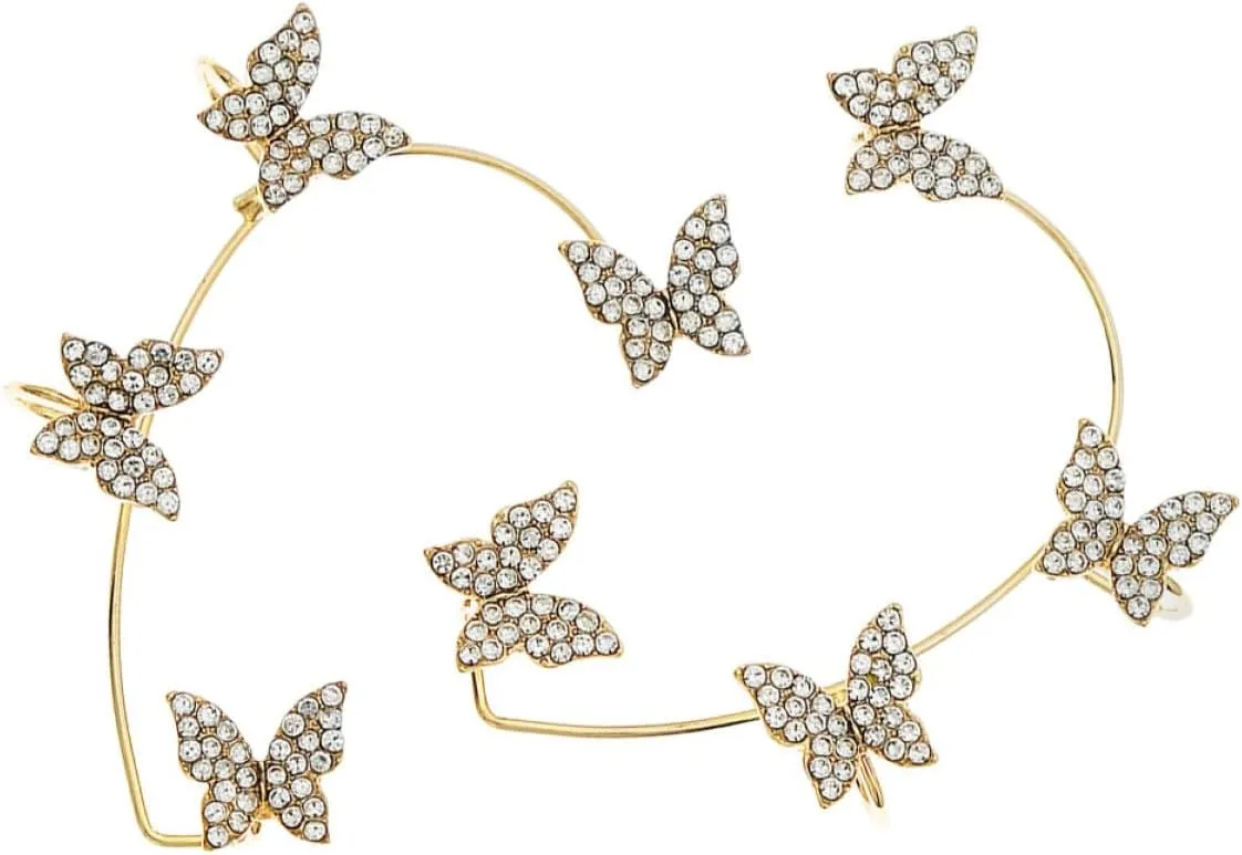 1Pair Butterfly Ear Cuff Earrings for Women Elegant with Rhinestones Non Piercing Design for Parties Weddings and Daily Wear Exquisite Jewelry Accessories