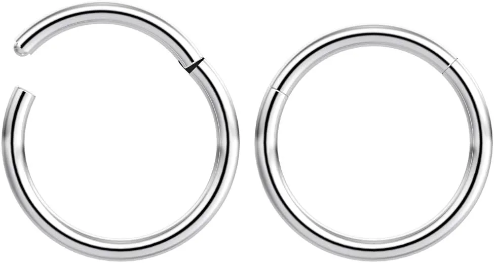 2pc 16g Guage Captive Bead Ring Hinged Clicker Steel 10mm Helix Earring Nose Hoop Rook Cartilage Tragus Lip Septum Forward Eyebrow Ear Lobe Nostril Rings Seamless Surgical Steel