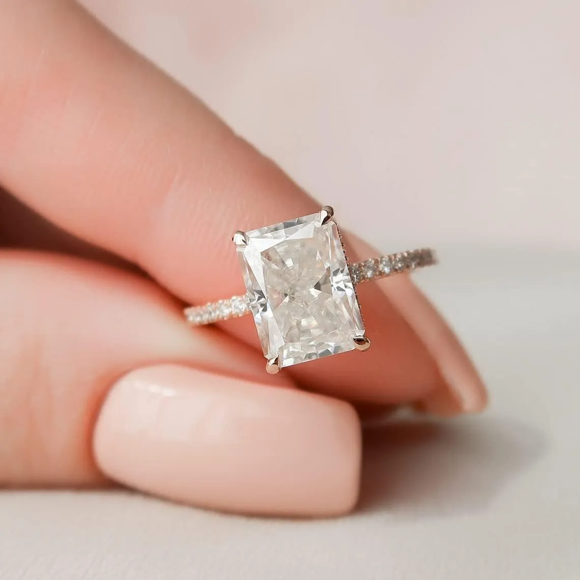 3 CT Dainty Radiant Cut Engagement Ring, Minimalist Engagement Ring, Gold Ring in 18K Gold Plated Sterling Silver Anniversary Ring