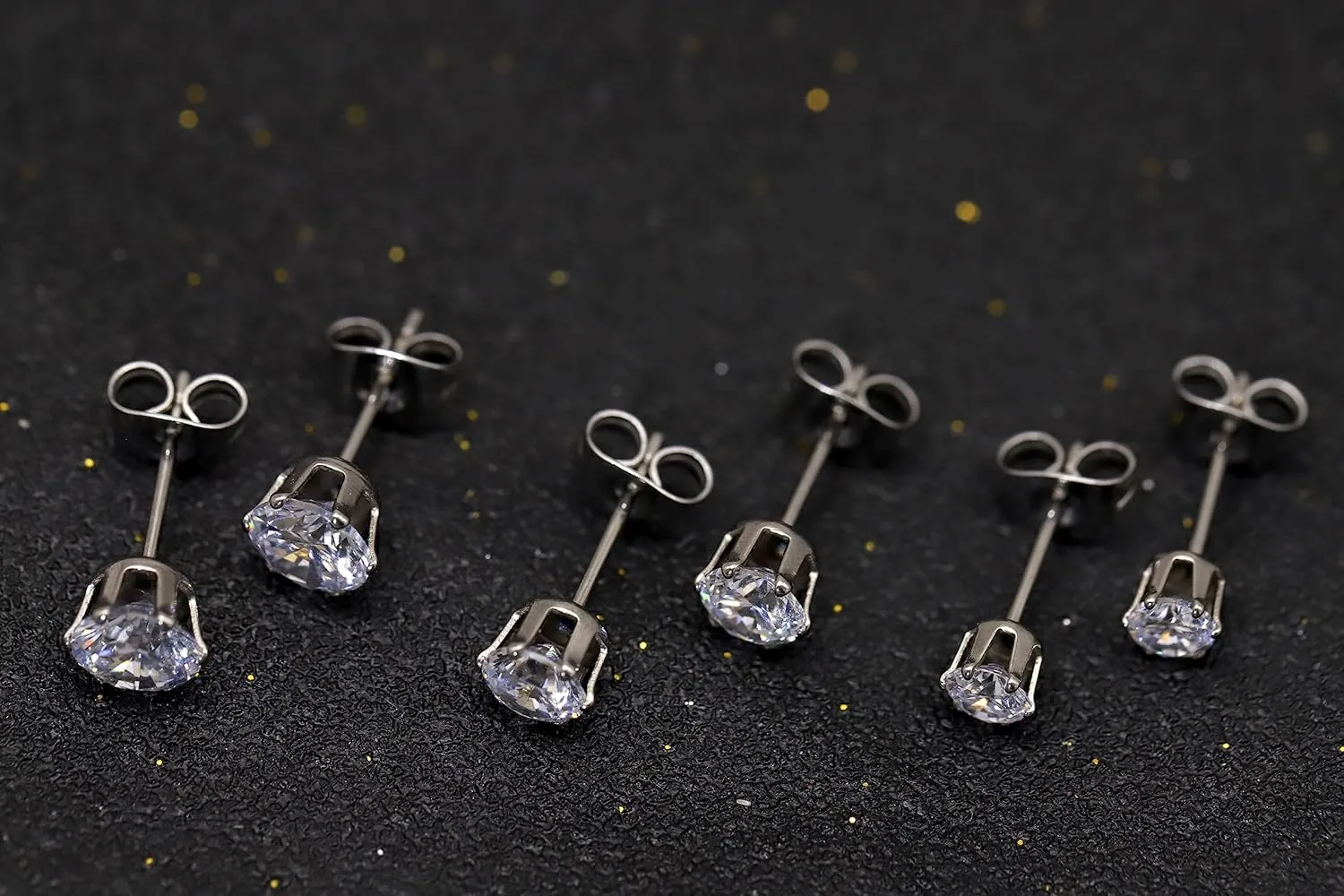 3 Pairs Titanium Earrings 4,5,6 mm Cubic Zirconia Earrings Studs Nickel Free Hypoallergenic Studs Earrings for Women