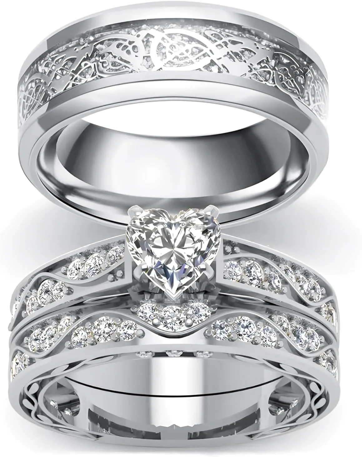 3Pcs Moissanite Wedding Rings Sets for Couples, s925 10K 14K 18K Gold Wedding Rings Sets for Him and Her, Customized Matching Engagement Bands Set for Men and Women Free Engraving