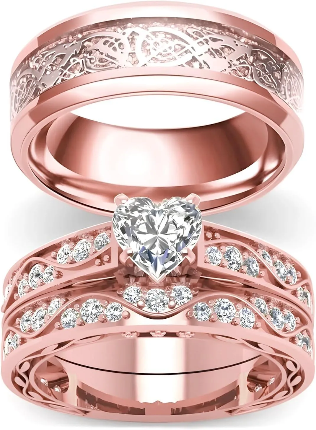 3Pcs Moissanite Wedding Rings Sets for Couples, s925 10K 14K 18K Gold Wedding Rings Sets for Him and Her, Customized Matching Engagement Bands Set for Men and Women Free Engraving
