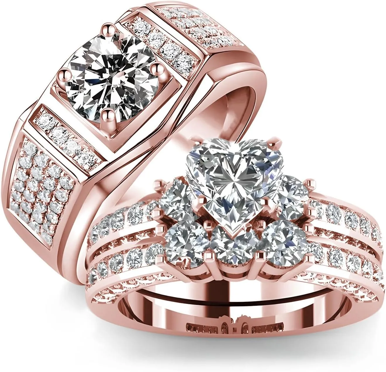 3Pcs Moissanite Wedding Rings Sets for Couples, s925 10K 14K 18K Gold Wedding Rings Sets for Him and Her, Customized Matching Engagement Bands Set for Men and Women Free Engraving