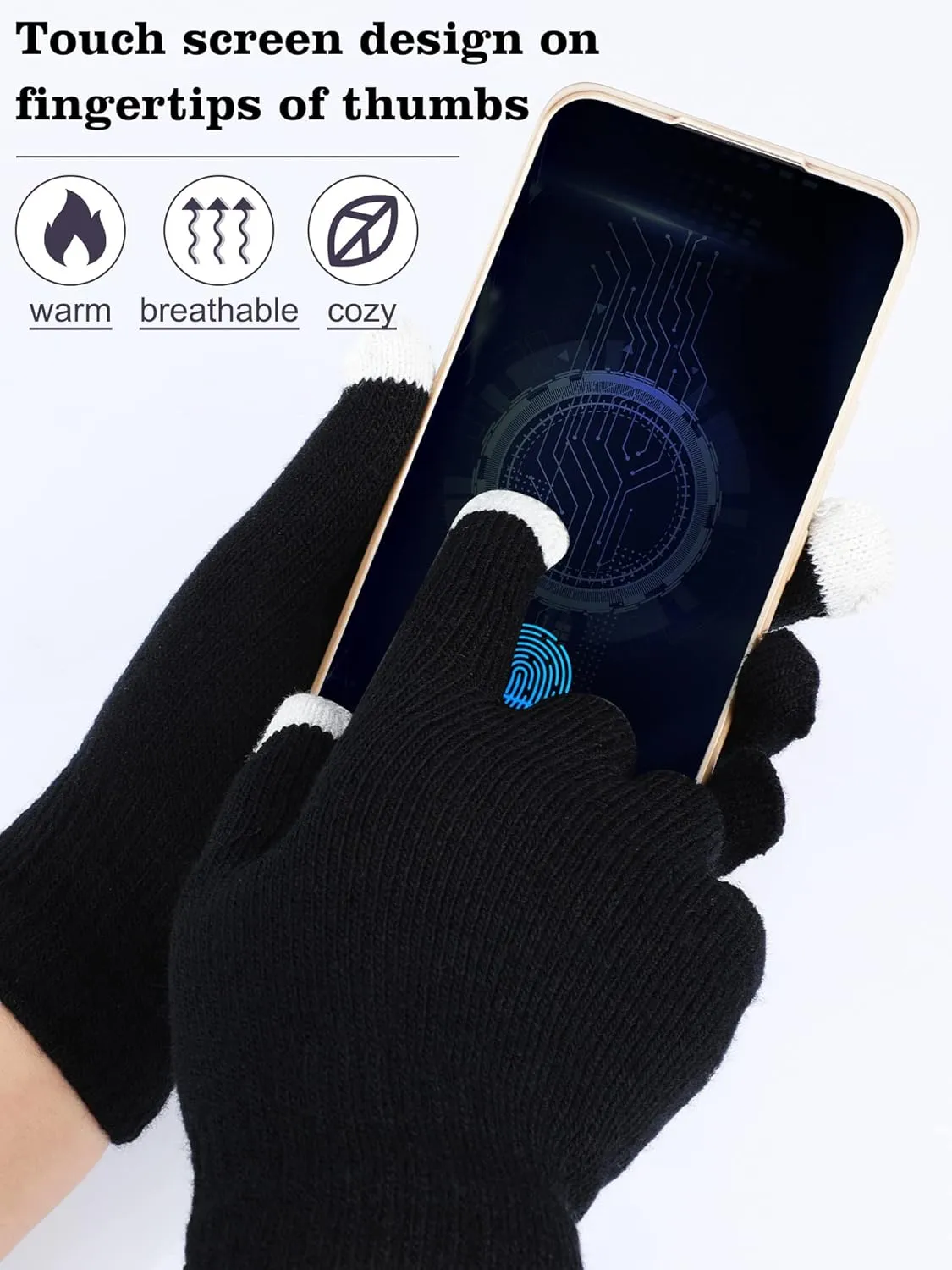 4 Pieces Womens Winter Satin Lined Knit Pom Beanie Hats Touchscreen Gloves Set