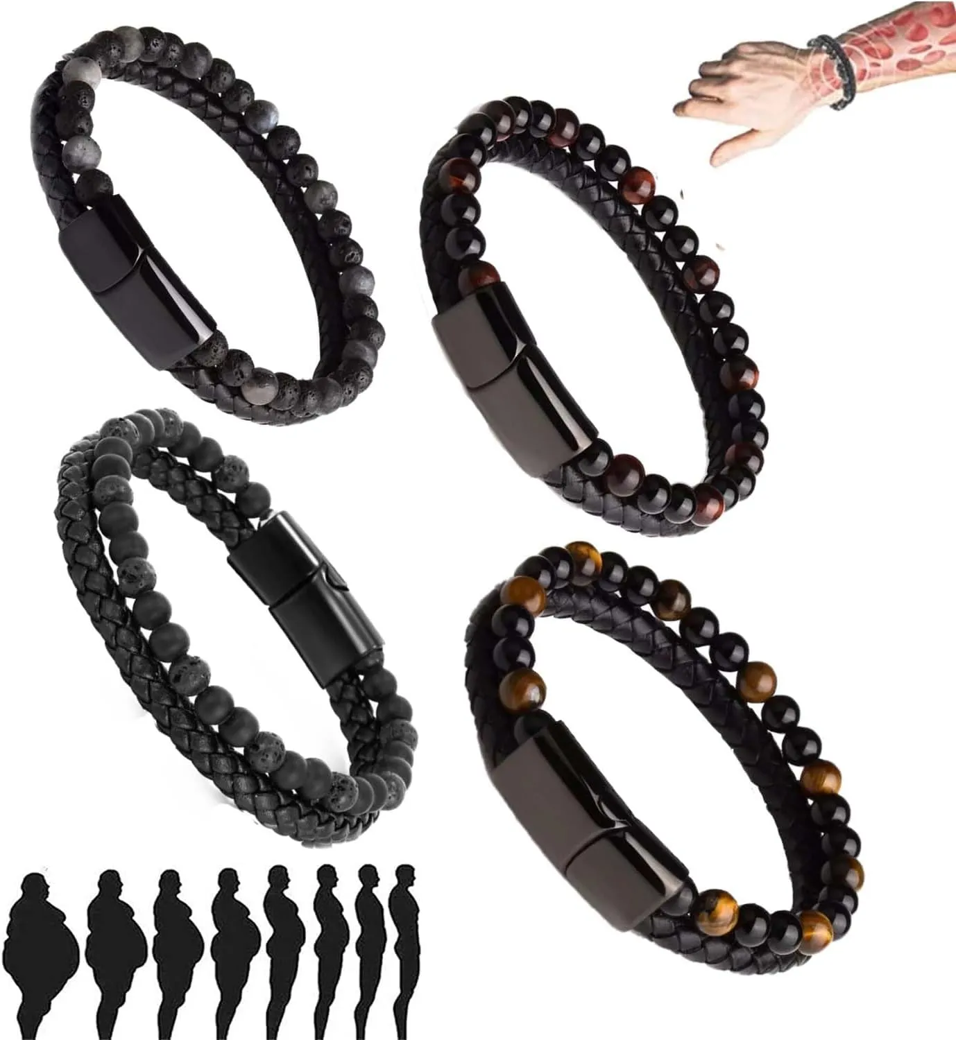 4Pcs Natural Agate Stone Leather Beaded Bracelet