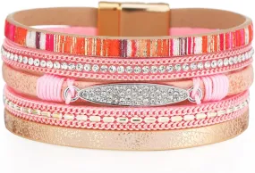 72ore Layered Leather Wrap Bracelet for Women Rhinestone Bracelet Colorful Crystal Cuff Bracelet Handmade Braided Leather Bracelet Boho Cuff Charm Bracelets