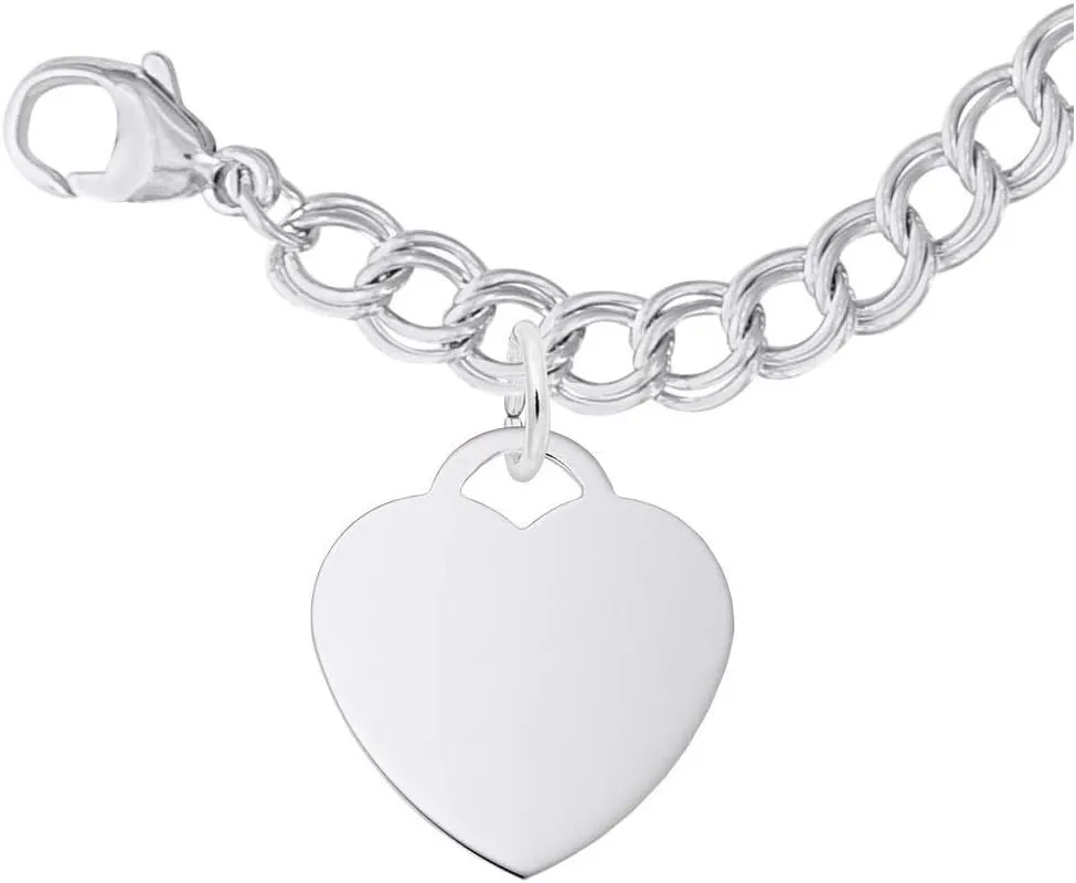 7" Sterling Silver Charm Bracelet w/Engravable Heart Charm by Rembrandt