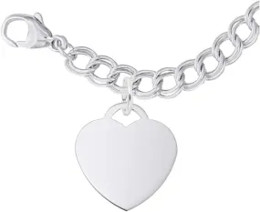7" Sterling Silver Charm Bracelet w/Engravable Heart Charm by Rembrandt