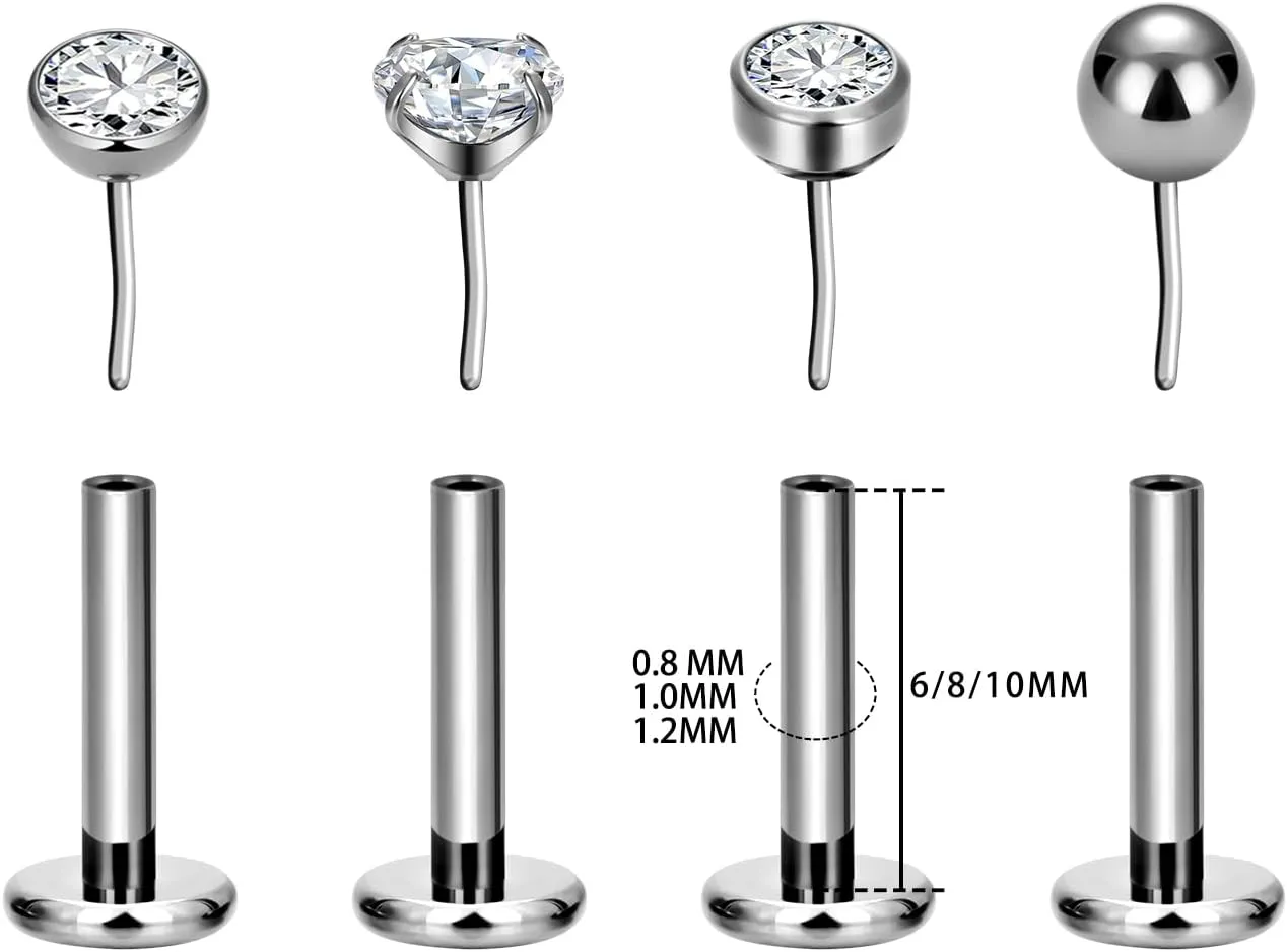 8pcs G23 Titanium Flat Back Earrings Stud Threadless Tragus Cartilage Lip Medusa Piercing Jewelry