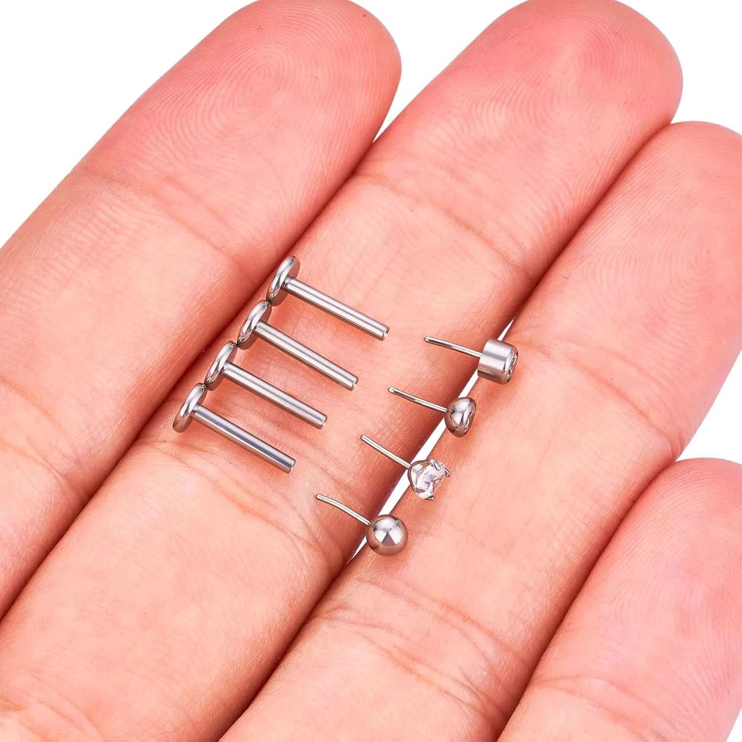 8pcs G23 Titanium Flat Back Earrings Stud Threadless Tragus Cartilage Lip Medusa Piercing Jewelry