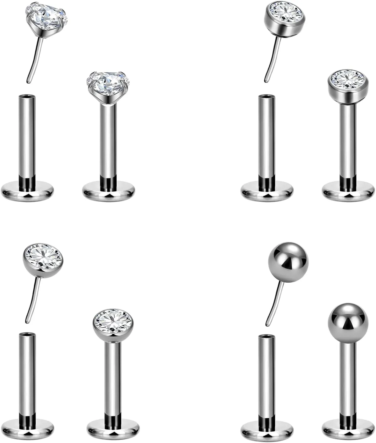 8pcs G23 Titanium Flat Back Earrings Stud Threadless Tragus Cartilage Lip Medusa Piercing Jewelry