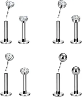 8pcs G23 Titanium Flat Back Earrings Stud Threadless Tragus Cartilage Lip Medusa Piercing Jewelry