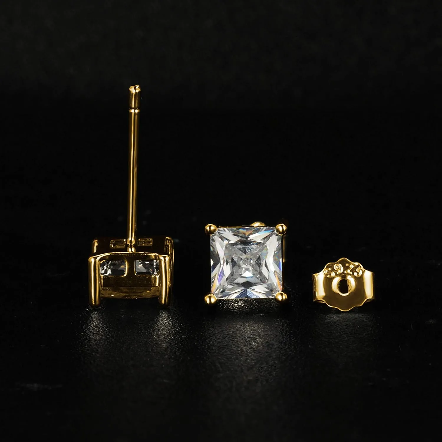 925 Sterling Silver Stud Earrings, 4 Pairs Square Cubic Zirconia Stud Earrings Set for Women Men 3 4 5 6mm