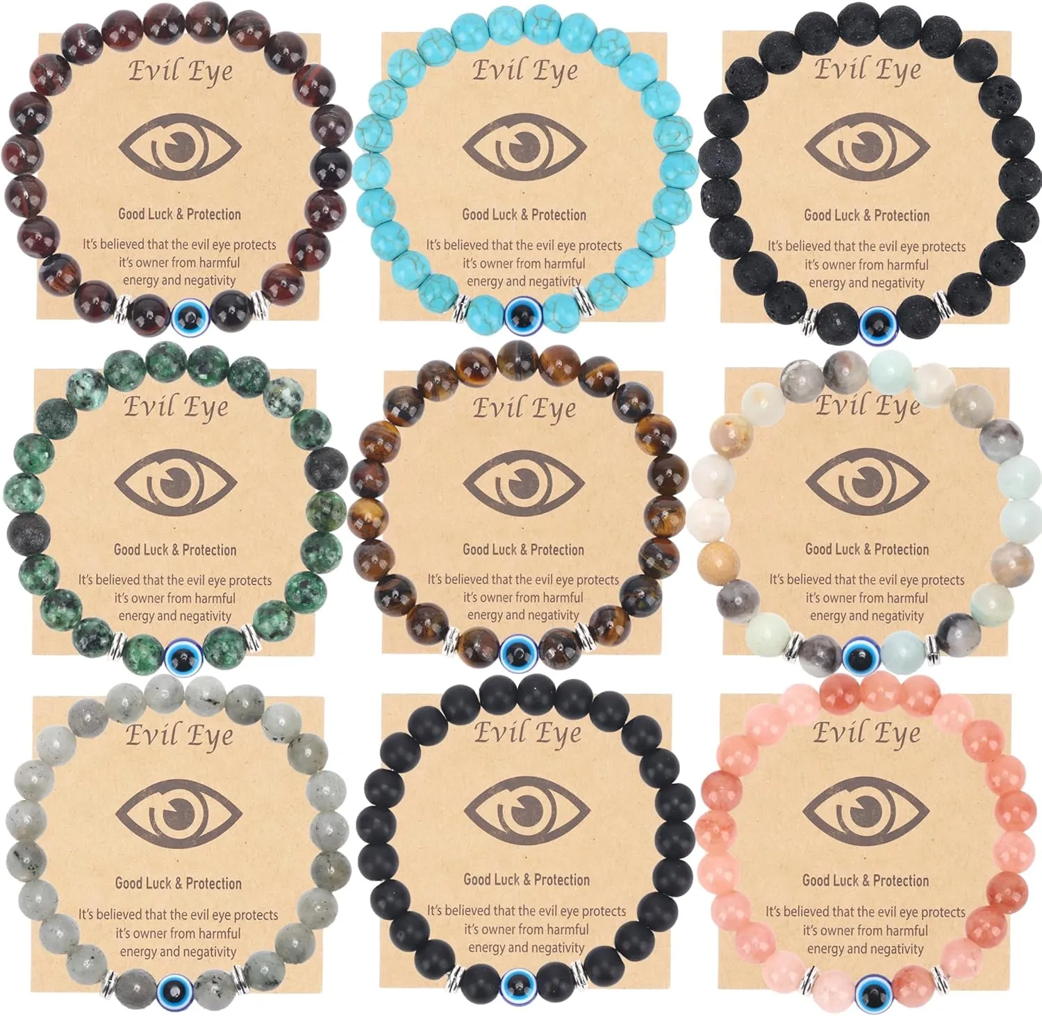 9Pcs 8mm Blue Evil Eye Beaded Bracelets Lucky Bracelet for Protection Blessing Jewelry Boho Handmade Strehch Bracelet for Women Men