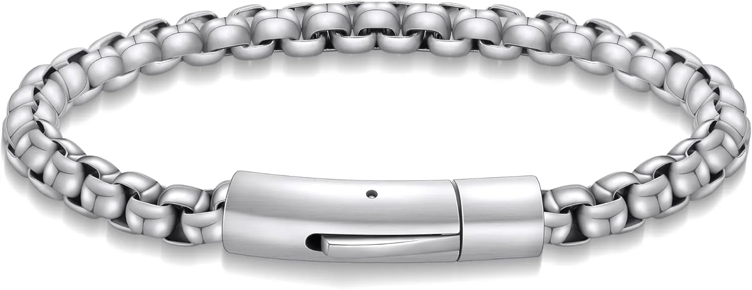 AILUOR Stainless Steel Men's Bracelet, 6mm Stainless Steel Box Chain Bracelet for Men Women Square Box Chain Bracelet Crude Chain Cuban Bracelet Jewelry