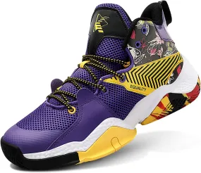 ASHION Mens Basketball Shoes Anti Slip Basketball Sneakers Lightweight Breathable Outdoor Cushioning Workout Sports Shoes Purple 8.5