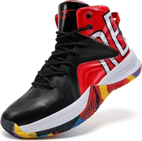 ASHION Mens Basketball Shoes Arch Support Sneakers Lightweight Anti Slip Sports Shoes for Outdoor Running Walking Black Red 10.5