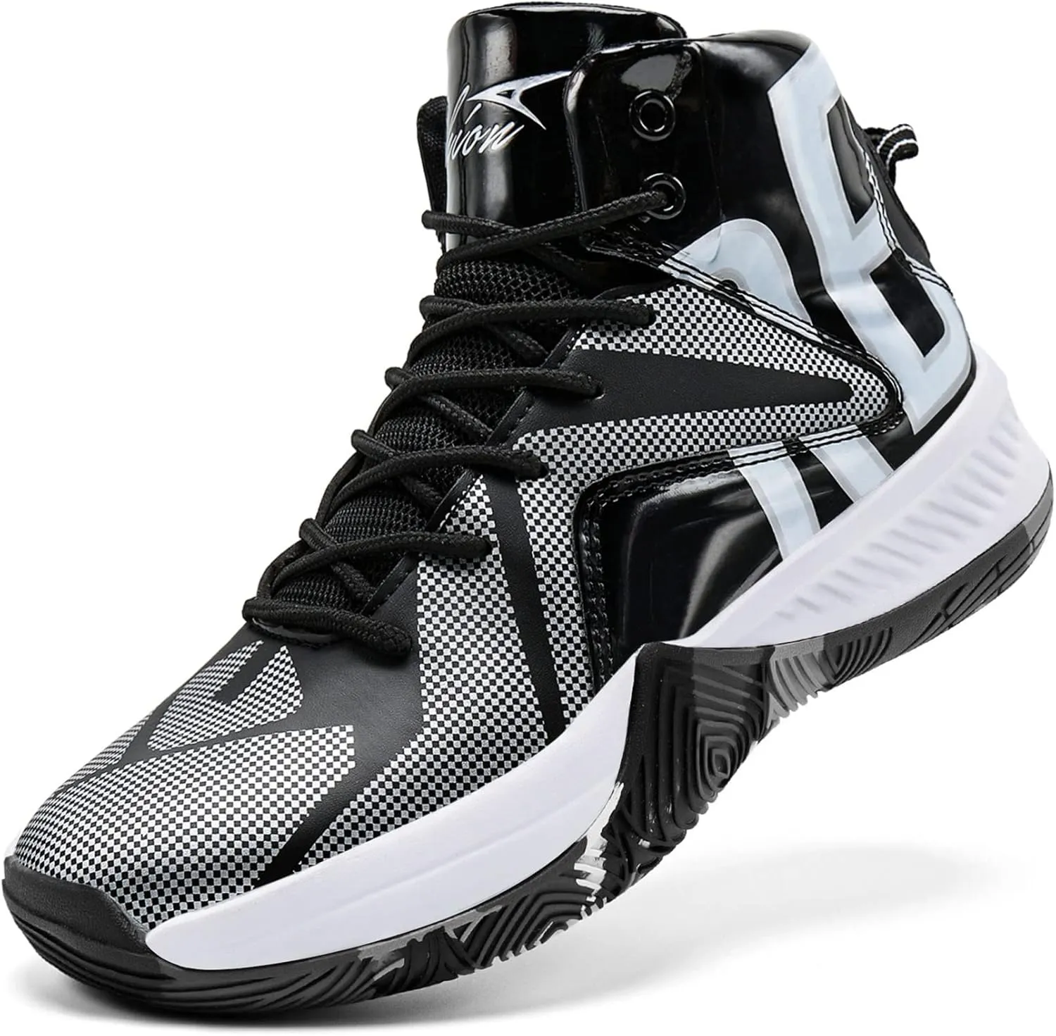 ASHION Mens Basketball Shoes Arch Support Sneakers Lightweight Anti Slip Sports Shoes for Outdoor Running Walking Black Silver 11.5