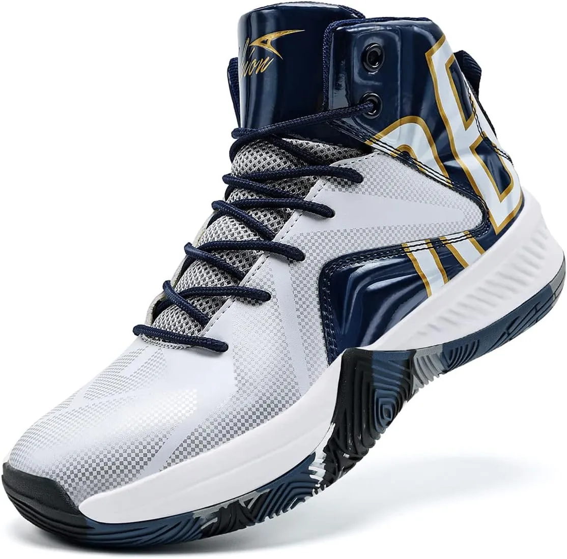 ASHION Mens Basketball Shoes High Top Sneakers Anti Slip Cushion Support Sports Shoes for Running Walking Classics White Blue 10