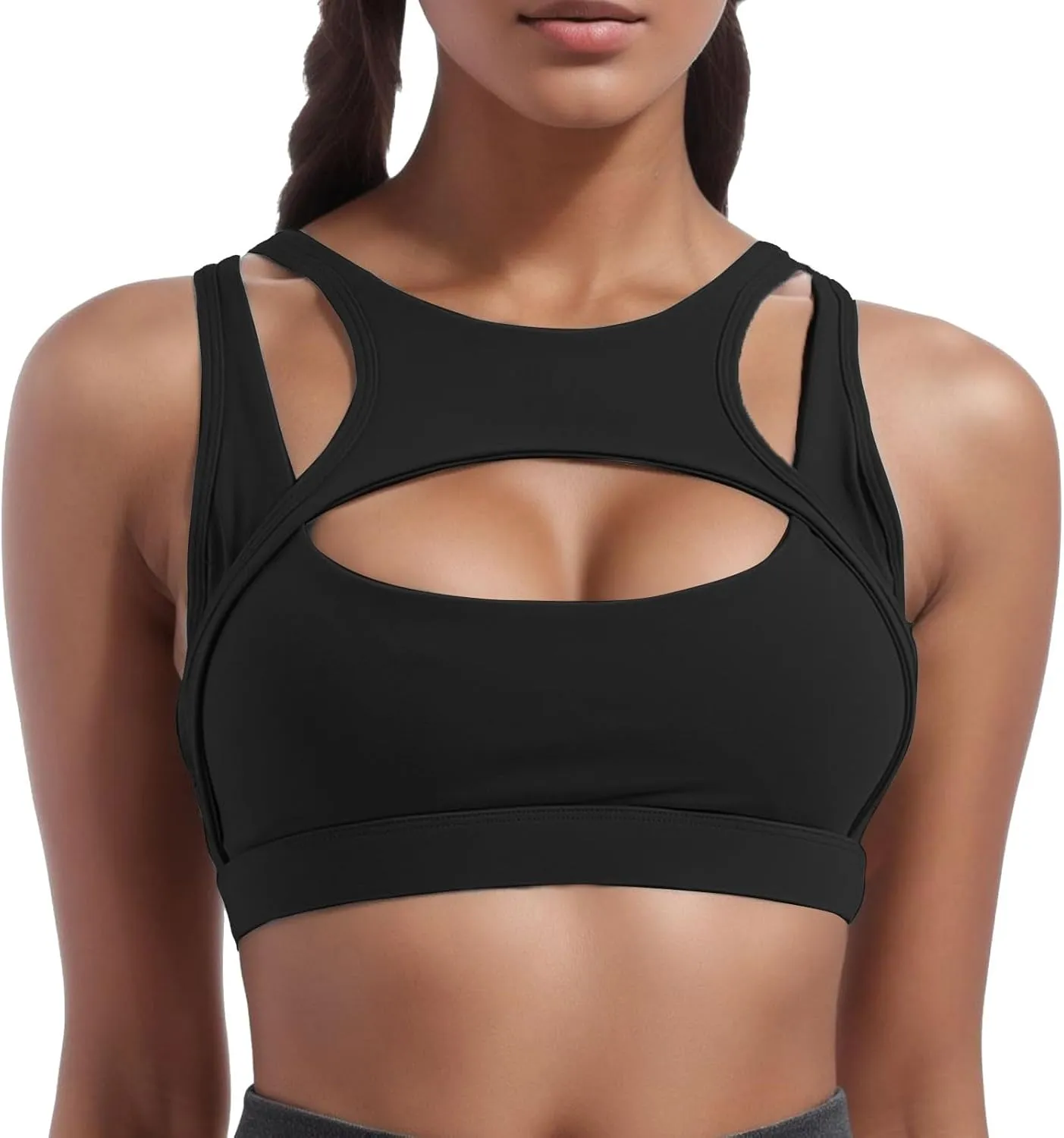 Athletic Sexy Sports Bras for Women Yoga Tank Solid Cutout Workout for Large Bust Longline Womens Sports Bra Gym Cute