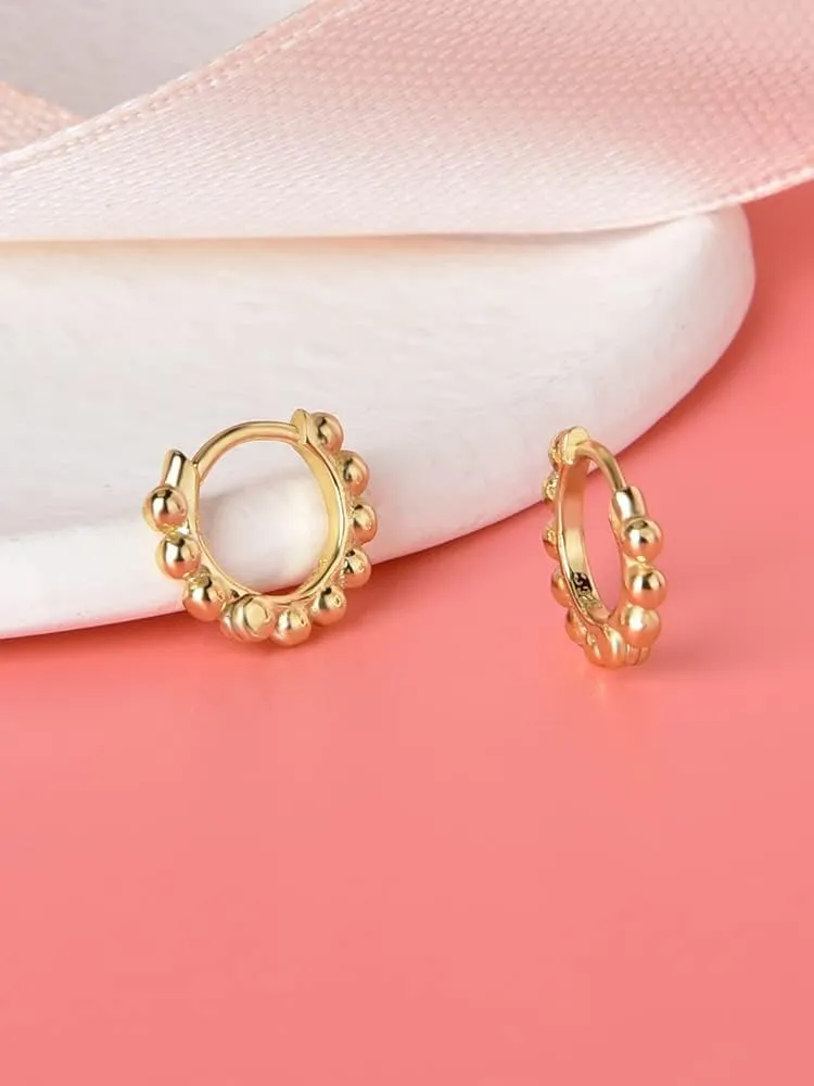 Ball Beaded Huggie Hoop Earrings Upper Ear Cartilage Helix 925 Sterling Silver Gold Small Tiny Mini 12mm 10mm 9mm 8mm 7mm 6mm Hoop Earrings