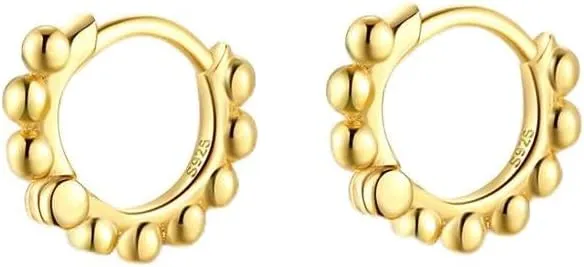 Ball Beaded Huggie Hoop Earrings Upper Ear Cartilage Helix 925 Sterling Silver Gold Small Tiny Mini 12mm 10mm 9mm 8mm 7mm 6mm Hoop Earrings