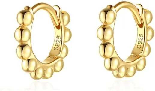 Ball Beaded Huggie Hoop Earrings Upper Ear Cartilage Helix 925 Sterling Silver Gold Small Tiny Mini 12mm 10mm 9mm 8mm 7mm 6mm Hoop Earrings
