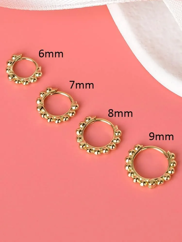 Ball Beaded Huggie Hoop Earrings Upper Ear Cartilage Helix 925 Sterling Silver Gold Small Tiny Mini 12mm 10mm 9mm 8mm 7mm 6mm Hoop Earrings