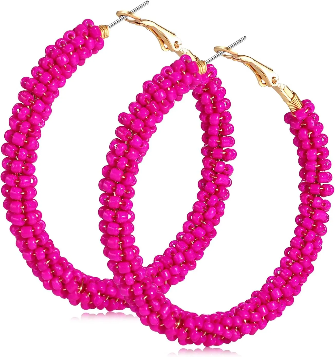 Beaded Hoop Earrings for Women Mixed Color Bead Dangle Earrings Bohemia Hoop Dangle Earring Studs for Women