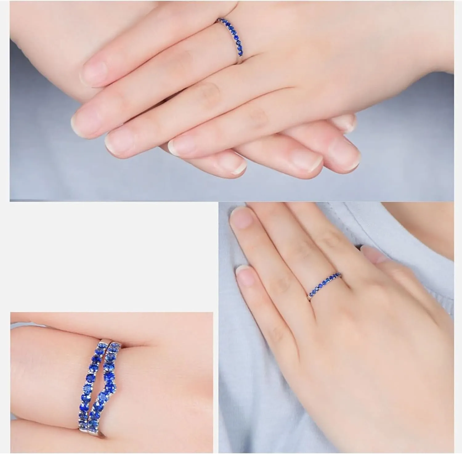 Big Engagement Ring, Sapphire Engagement Rings 18K White Gold Rings Wedding Gifts