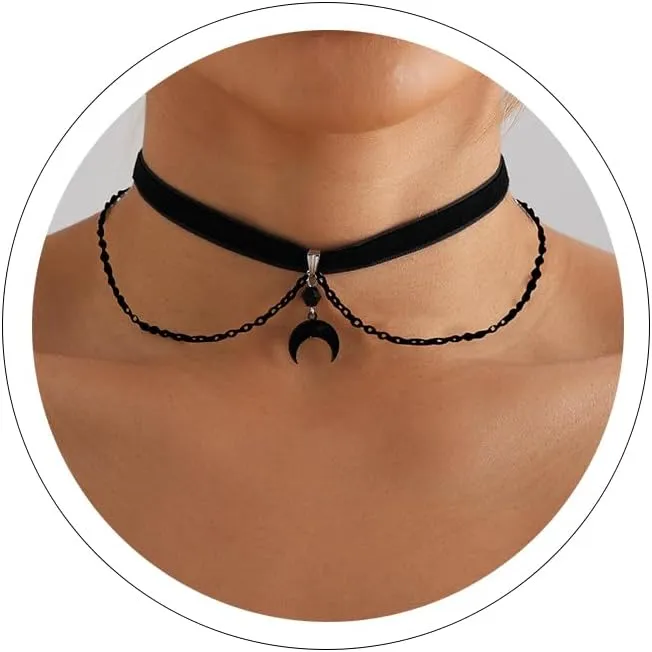 Black Choker Necklaces for Women 90s Red Black Velvet Choker Necklace Thick Thin Black Chocker Gold Tube Heart Circle Choker Necklace Lace Tatto Collar Necklace Goth Choker Jewelry