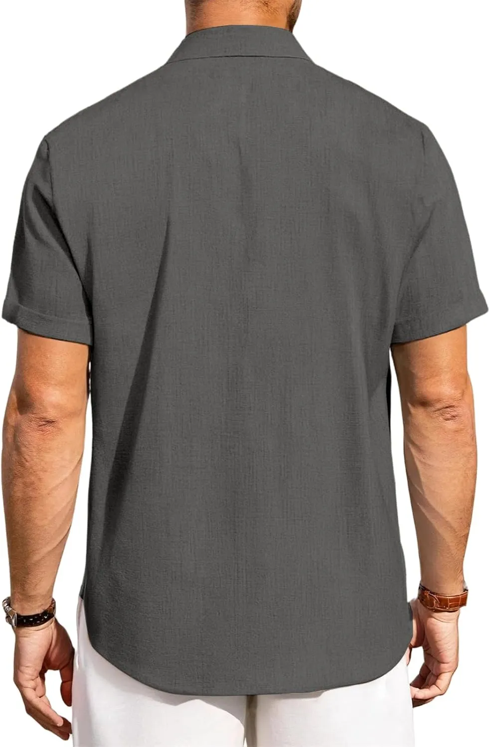 Button Down Shirt for Men Summer Linen Shirts Fashion Texture Short Sleeve Casual Shirts Beach Vacation Wedding Tops